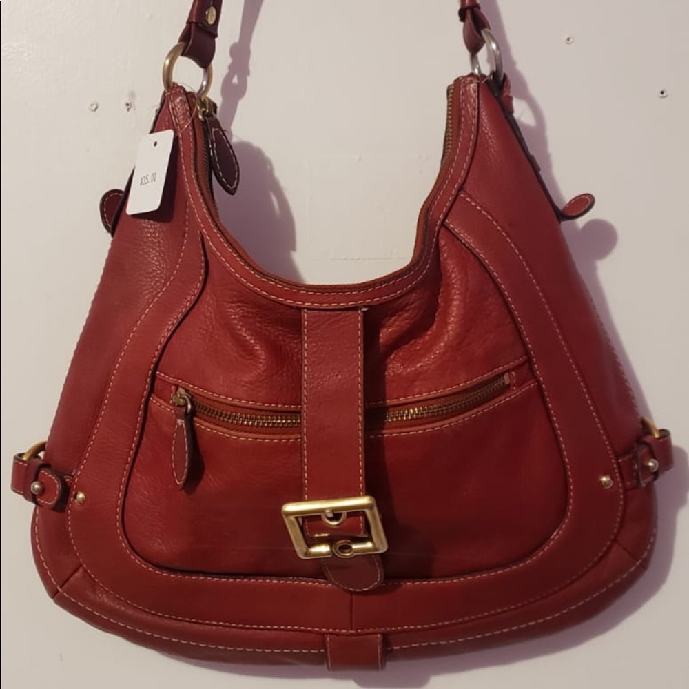 Luce Red Real Leather Gold Buckle Shoulder Bag